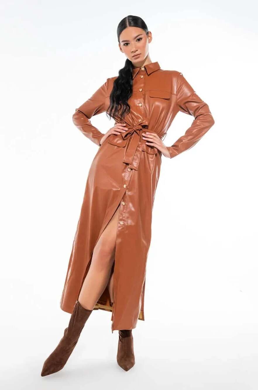 FOREVER VEGAN LEATHER SHIRT DRESS – AKIRA